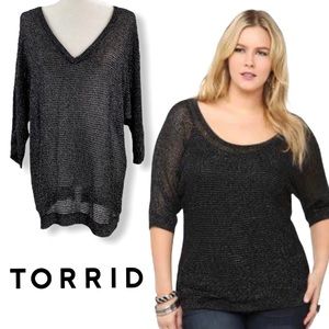 Torrid Dolman Black Shimmer Tunic Top Sz 3